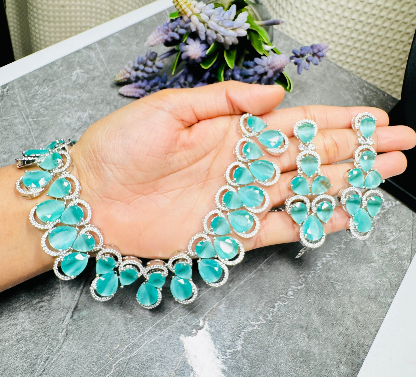Anzela Silver Based American Quartz Necklace for Wedding and Party Gift, Auspicious Design